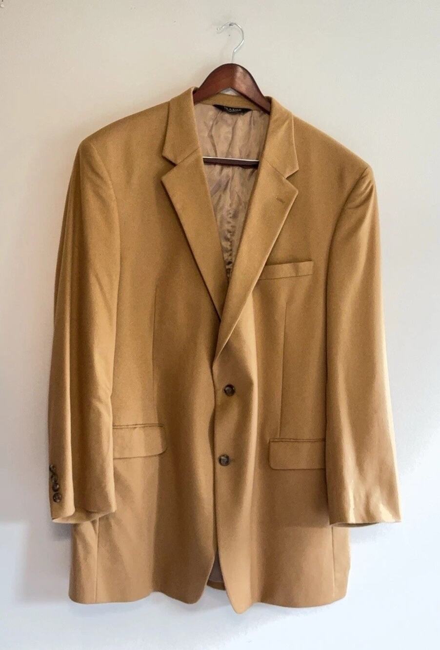 Jos A Bank Blazer Mens 48XL Beige Camel 100% Cashmere Sport Coat Notch Lapel
